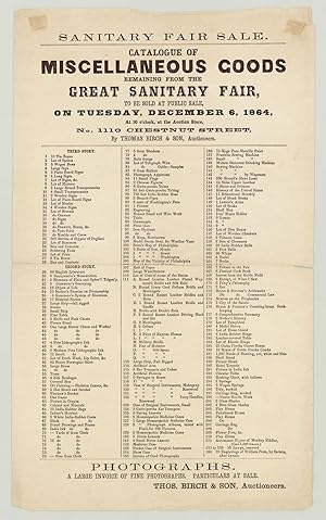 Sanitary Fair Sale. Catalogue of Miscellaneous Goods Remaining From the Great Sanitary Fair, To b...