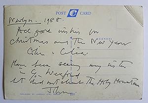 Christmas and New Years card from John Wells to Colin and Celia (Orchard) for 1988. Sent from New...