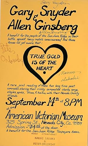 POSTER FOR "TRUE GOLD IS OF THE HEART" BENEFIT POETRY READING - SIGNED BY GARY SNYDER, ALLEN GINS...