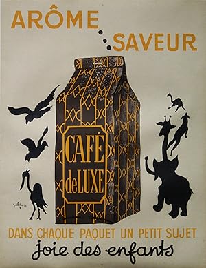 "ARÔME . SAVEUR / Café deLUXE" Affiche originale entoilée / Litho par Joël AMIC (années 40)