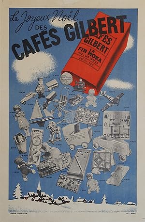"LE JOYEUX NOËL DES CAFÉS GILBERT" Affiche originale entoilée / Litho-photo par PUB BAZAINE / Imp...