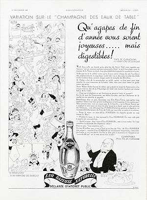 "PERRIER eau gazeuse naturelle" Annonce originale entoilée dessinée par DUBOUT et parue dans L'IL...