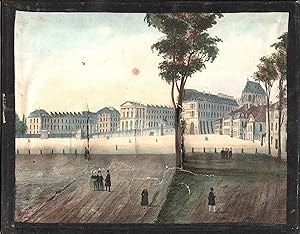 ILLUMINATED VUE d'OPTIQUE: Landscape View of People in a Park in Foreground and Buildings in Back...