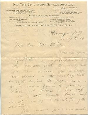 1906 Woman Suffrage Leader Harriet May Mills Autograph Letter Signed