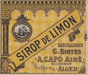 "SIROP DE LIMON G. SINTES / A. CAPO ALGER" Etiquette-chromo originale (entre 1890 et 1900)