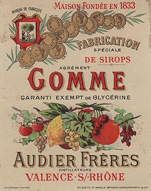 "GOMME / AUDIER Frères VALENCE s/RHÔNE" Etiquette-chromo originale (entre 1890 et 1900)