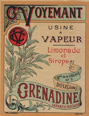 "GRENADINE C. VOYEMANT Dole" Etiquette-chromo originale (entre 1890 et 1900)