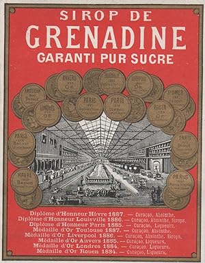 "SIROP DE GRENADINE GARANTI PUR SUCRE" Etiquette-chromo originale (entre 1890 et 1900)