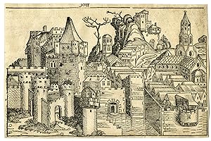 Rare-Antique Print-GENEVA-GENFF-PANORAMIC VIEW-WOODCUT-Anonymous-Schedel-1493