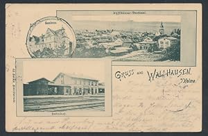 Ansichtskarte Wallhausen / Helme, Kyffhäuser-Denkmal, Schloss, Bahnhof