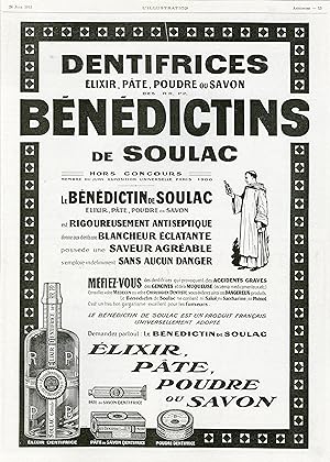 "SAVONS DENTIFRICES BÉNÉDICTINS" Annonce originale entoilée L'ILLUSTRATION 28 Juin 1913