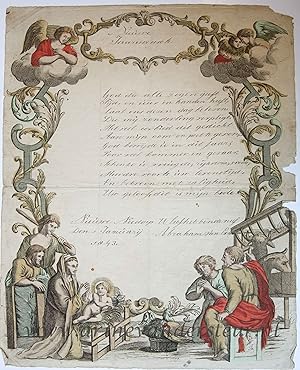[Nieuwjaarswensch / New Year Wishes, 1843] Abraham van Exter. Hand colored wishcard with the Nati...