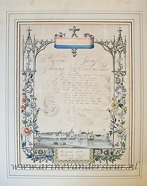 [Kermis Brief / Fair Wish Card, 1858] Hillegonda Smit. Beemster. Hand colored decorative card wit...