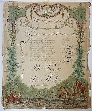 [Zegenwensch / Wish Card, 1800] Gijsbert Otten. Wishcard with a hunting scene (jachtscene), ca. 1...