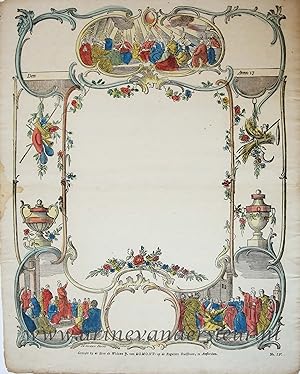[Wenskaart / Wish Card, 1750] Hand colored blank decorative card with scenes from the New Testame...