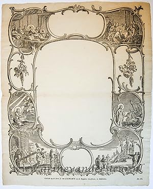 [Wenskaart / Wish Card, 1750] Blank decorative card with scenes from the Passion of Christ, publi...