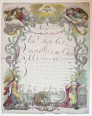 [Nieuwjaarswensch / New Year Wishes, 1785] A.W. Hand colored wishcard with the Annunciation and t...