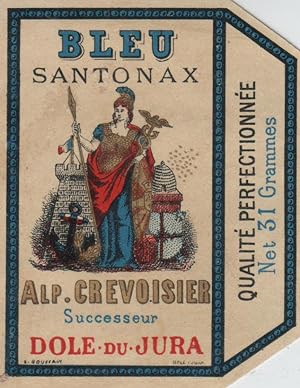 "BLEU SANTONAX / Alp. CREVOISIER DOLE" Etiquette-chromo originale (entre 1890 et 1900)