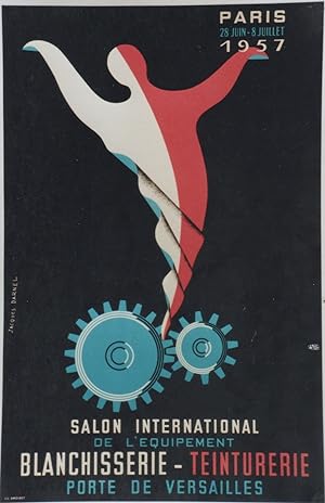 "SALON INTERNATIONAL DE L'ÉQUIPEMENT / BLANCHISSERIE - TEINTURERIE 1957" Affiche originale entoil...