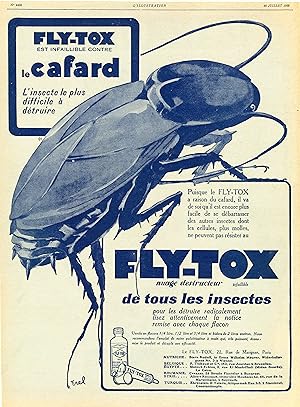 "FLY-TOX" Annonce originale entoilée parue dans L' ILLUSTRATION du 28/07/1928 et illustrée par EREL