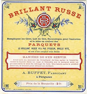 "BRILLANT RUSSE A. BUFFET Périgueux" Etiquette-chromo originale (entre 1890 et 1900)
