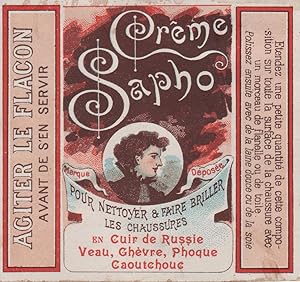 "CRÊME SAPHO" Etiquette-chromo originale (entre 1890 et 1900)