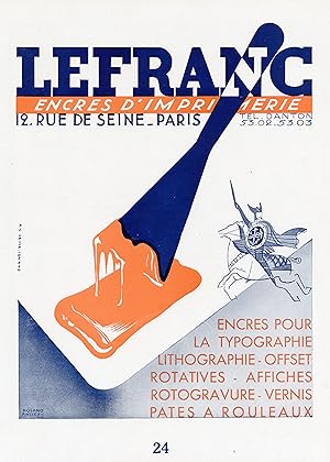 "LEFRANC Encres d'Imprimerie" Annonce originale entoilée illustrée par Roland ANSIEAU et parue en...