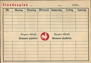 Stundenplan Brause Füller und Federn, Deutschland mit Schlesien, Preußen um 1930