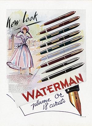 "WATERMAN" Annonce originale entoilée FRANCE ILLUSTRATION 1946 par PUYBELLE