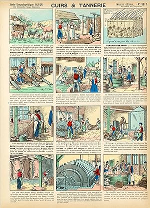 "CUIRS ET TANNERIE" Imagerie d'Epinal n° 3817 originale entoilée / Gravure sur bois et coloriée a...