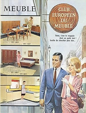 "CLUB EUROPÉEN DU MEUBLE" Annonce originale entoilée illustrée par ASLAN (années 60)