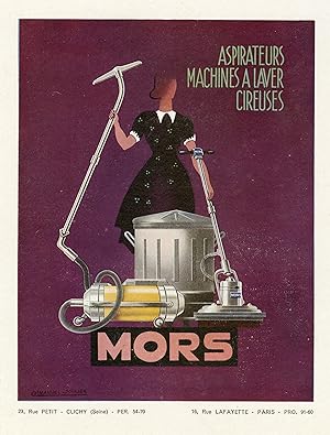 "MORS Aspirateurs, Machines à laver, Cireuses" Annonce originale entoilée illustrée par Emmanuel ...