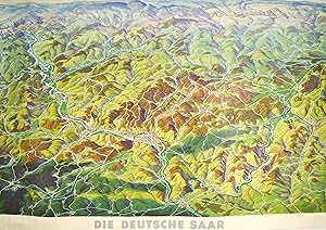 SAARLAND. "Die Deutsche Saar". Reliefpanorama des Saarlands mit den Städten als Vogelschauansichten.