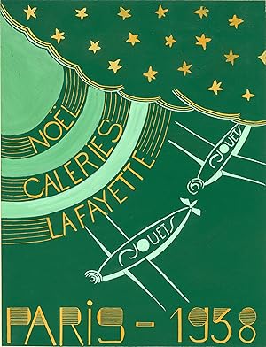 "NOËL GALERIES LAFAYETTE PARIS - 1938 (JOUETS)" Maquette originale à la gouache sur papier (1938)