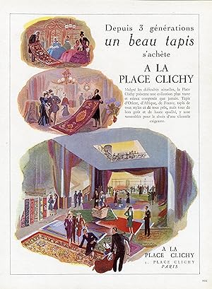 "TAPIS A LA PLACE CLICHY" Annonce originale entoilée parue dans PLAISIR DE FRANCE (1947)