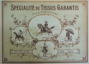 "SPÉCIALITÉ TISSUS GARANTIS pour PARAPLUIES" Affiche originale entoilée / Chromo-litho avant 1900...