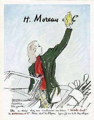 "H. MOREAU & Cie" Annonce originale entoilée illustrée par Pierre MOURGUE (PLAISIR DE FRANCE 1947)