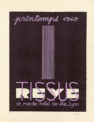 "TISSUS REVE LYON PRINTEMPS 1940" Maquette originale à la gouache sur papier par S. MITTON (1940)...
