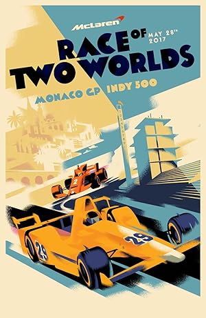 2017 Danish Modern Poster, Race of Two Worlds (Monaco GP and Indy 500)