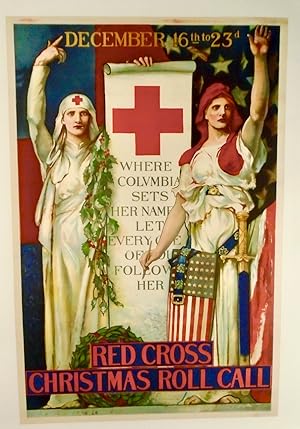 ORIGINAL WW1 POSTER: "RED CROSS CHRISTMAS ROLL CALL" 1918. LINEN MOUNTED