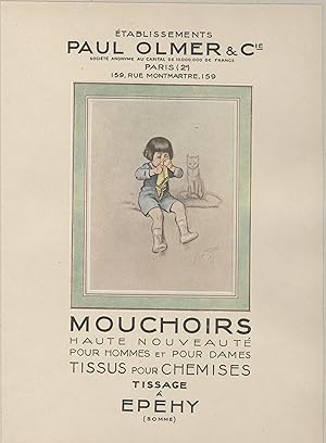 "MOUCHOIRS PAUL OLMER" Affiche d'intérieur entoilée / Litho par Georges REDON (1923)