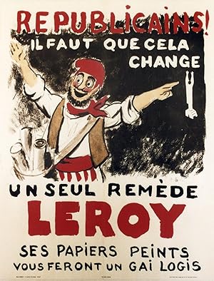 "PAPIERS PEINTS LEROY" Affiche originale entoilée / Hélio-gravure par Pierre ROUSSEAU / Cylindres...