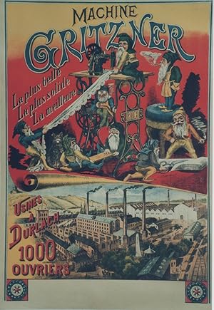 "MACHINE à COUDRE GRITZNER / USINES à DURLACH" Affiche originale entoilée / Litho par RILLE (avan...