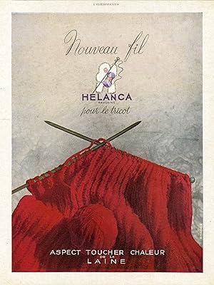 "NOUVEAU FIL HELANCA pour le TRICOT" Annonce originale entoilée parue dans L'ILLUSTRATION en 1941