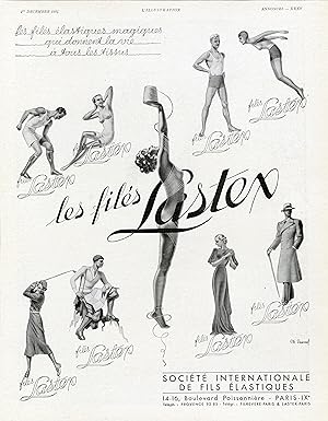 "Les Filés LASTEX" Annonce originale entoilée illustrée par Charles LEMMEL et parue dans L'ILLUST...
