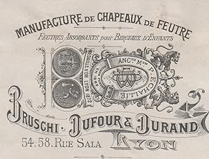 "CHAPEAUX de FEUTRE BRUSCHI DUFOUR & DURAND" Etiquette-chromo originale (entre 1890 et 1900)