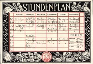 Stundenplan PELIKAN Farbkasten,Günther Wagner Hannover und Wien, Junge auf Pelikan um 1920