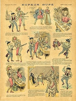 "DUPEUR DUPÉ" Imagerie d'Epinal n° 3077 originale entoilée / Gravure sur bois et coloriée au poch...