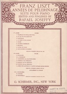 Annees De Pelerinage Suite Pour Piano: Gondoliera (Supplement a L Italie) Complete Schirmer s Lib...