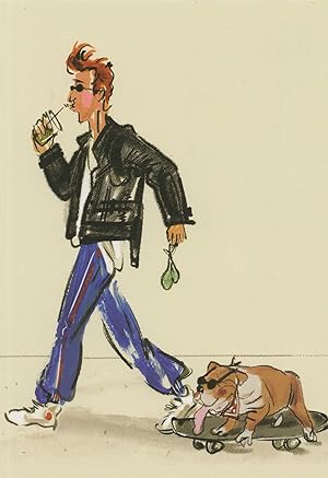 Skateboard Dog With Cool Owner Sunglasses Comic Postcard